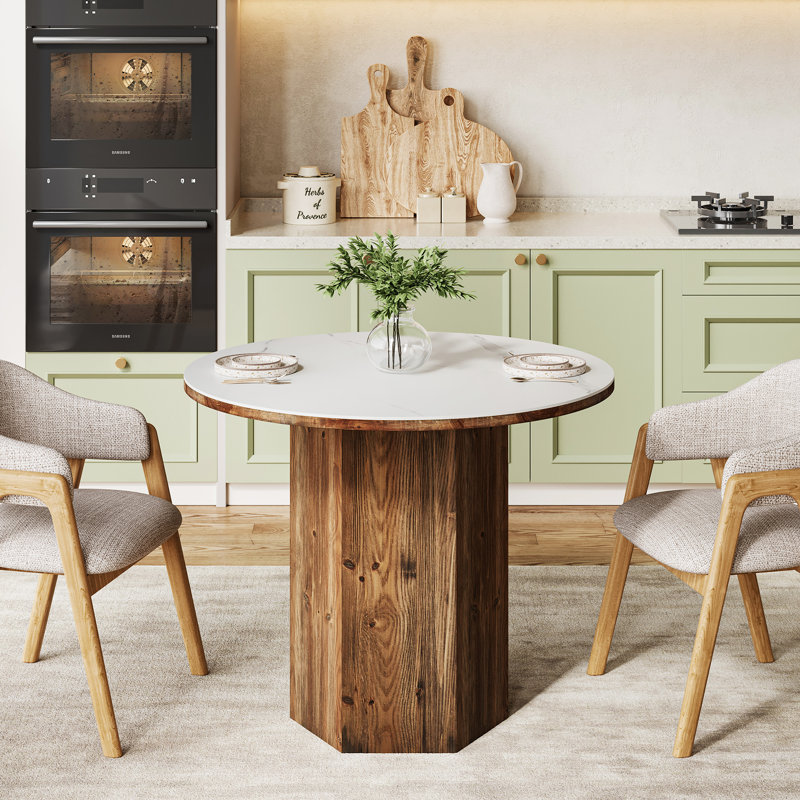 Round Solid Wood Base Dining Table