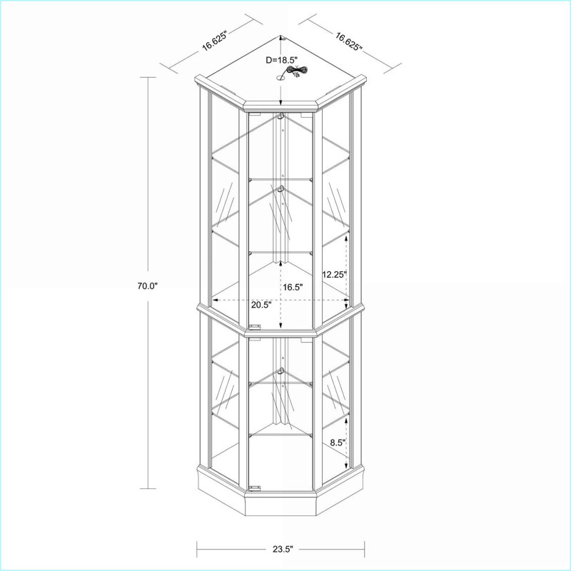 Corner Curio Cabinets, Lighted Oak with Adjustable Tempered Glass Shelves &amp; Mirrored Back | Traditional | Living Room