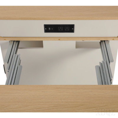 59.5" Kitchen Island with Extendable Dining Table, Kitchen Storage Table with Double-sided Storage, Kitchen Island with 2 Drawers, Power Outlet, Side