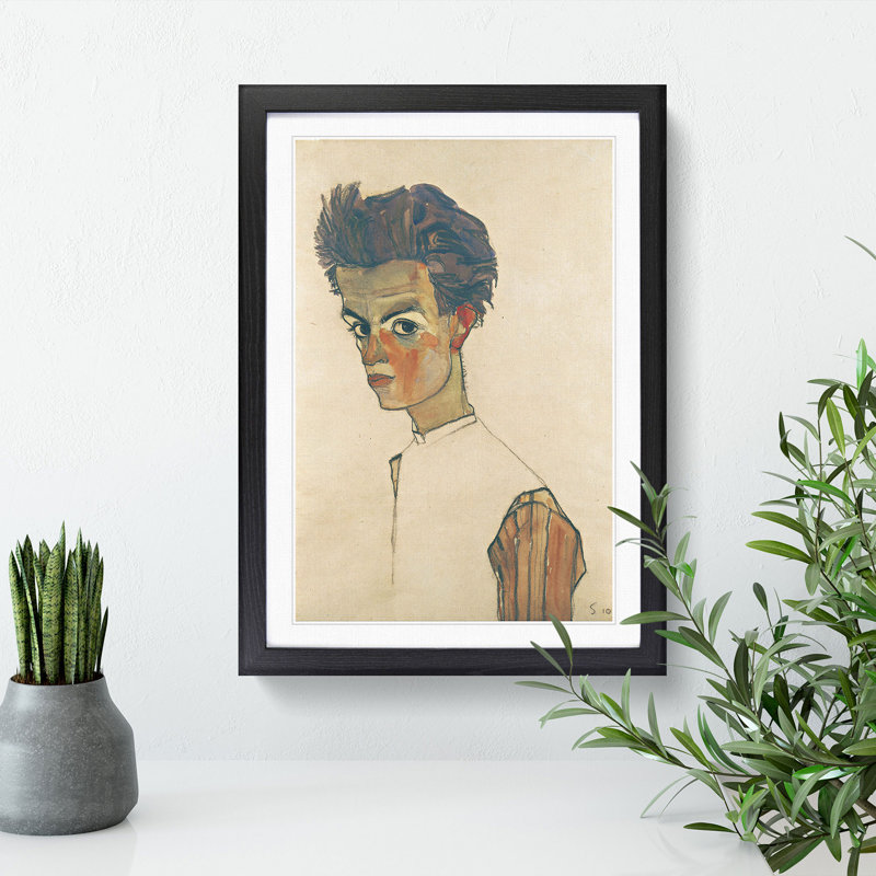 Self-Portrait Vol.6 by Egon Schiele - Picture Frame Painting, Black Framed, 65cm H x 48cm W x 2cm D