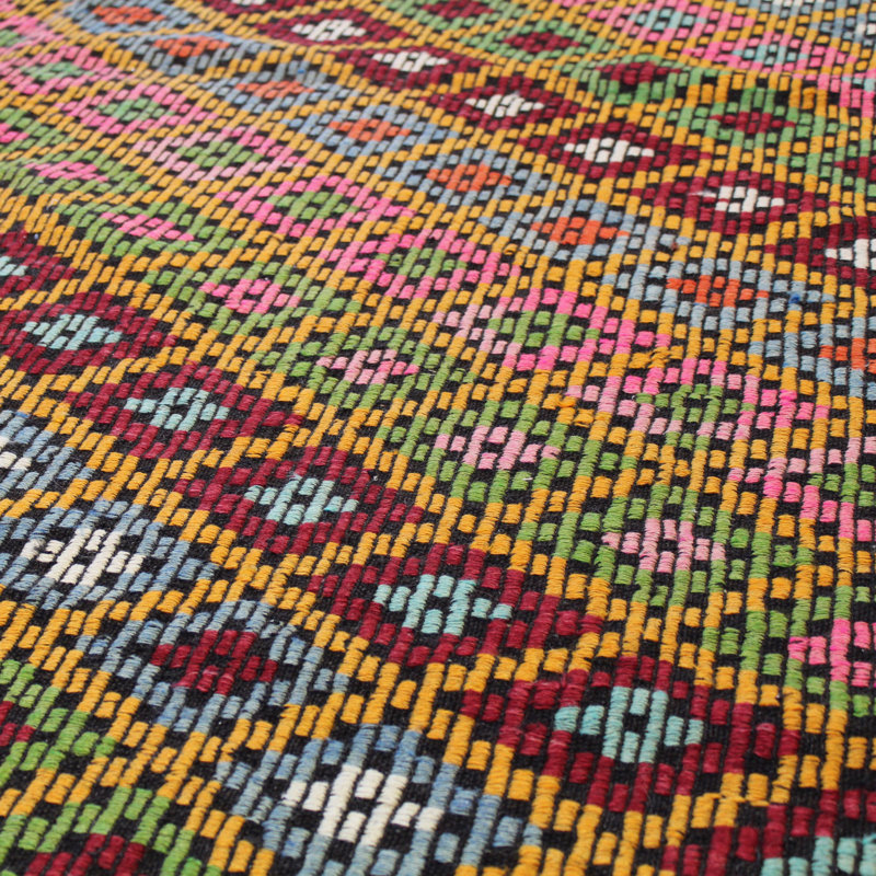 Tapis jaune en laine noué à la main de conception unique 6 pi 11 po x 9 pi 11 po années 2000 Jijim