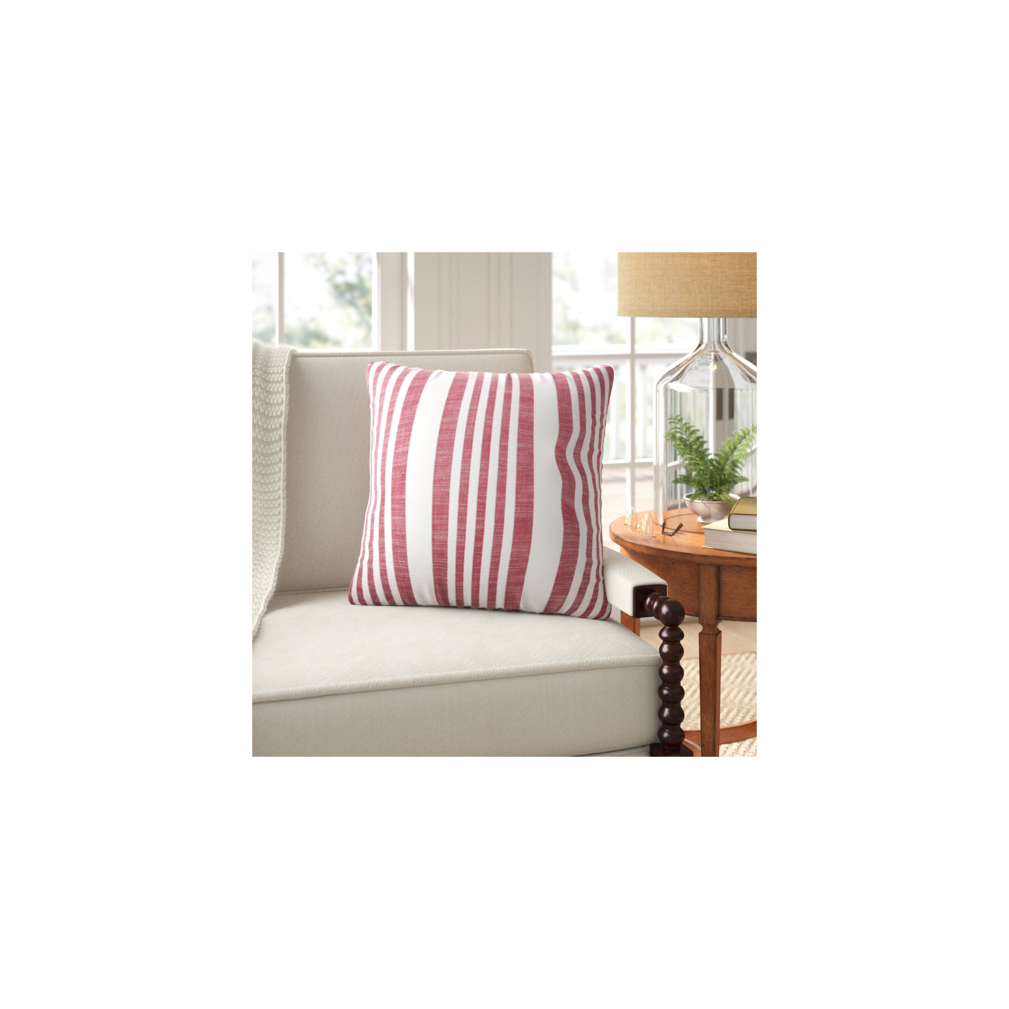 Elwen Striped Cotton Throw Pillow, Red
