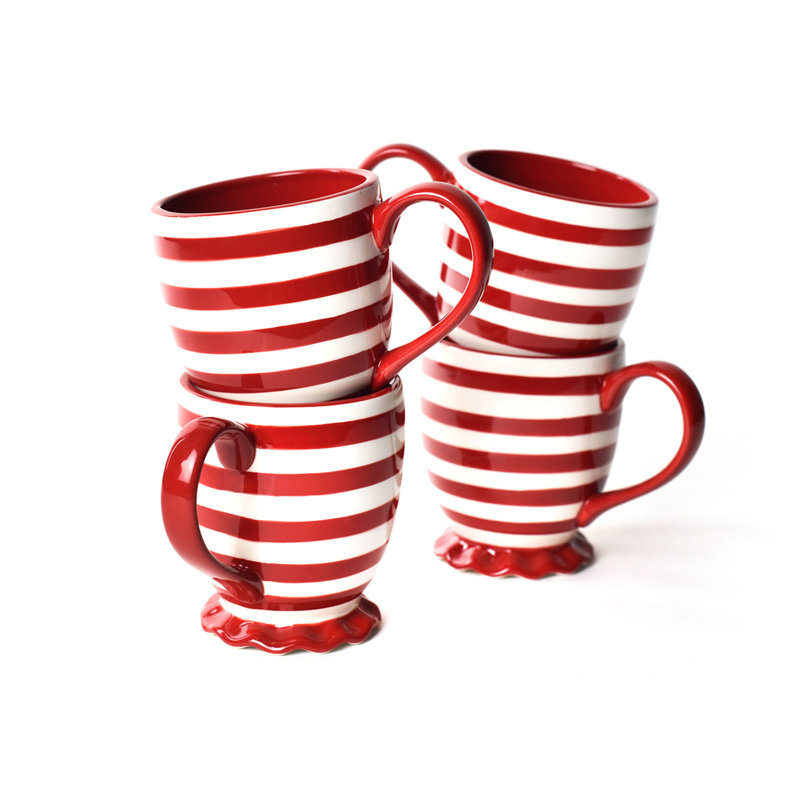 Red Stripe Ruffle Mug Set Of 4