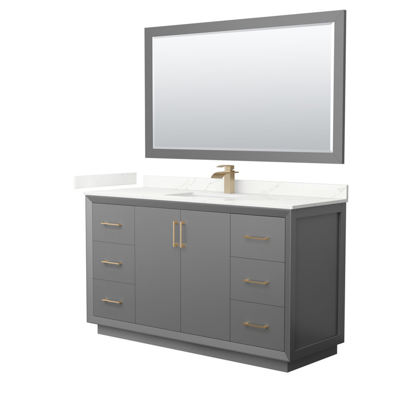 Strada 60'' W Single Vanity, Dark Gray, Giotto Quartz, Matte Black