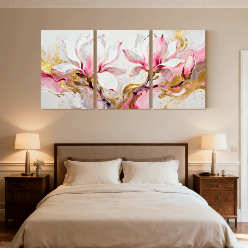 Plantes et fleurs, ensemble de 3 reproductions d'art sur toile, H 18 po x l 36 po