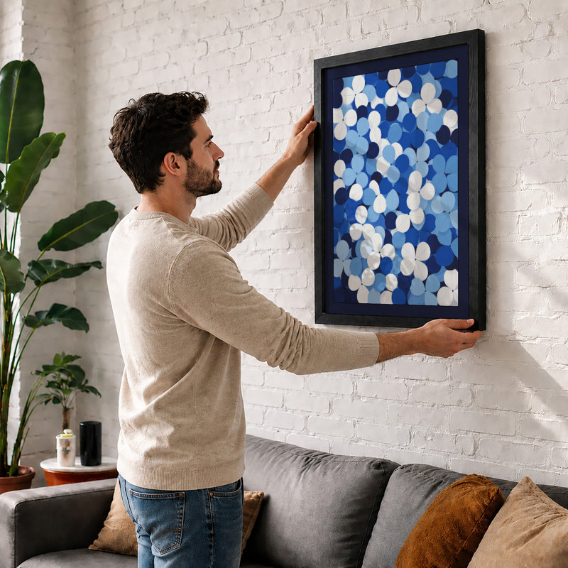 Blue Depths Minimalist - Framed Print, Black, A4 - 29.7 x 21.0 cm
