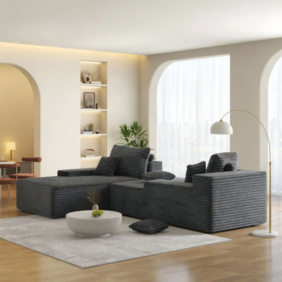 Upholstered Boneless Compression Faux Rabbit Fur Flannel Modular Oversized Sleeper Sofa with Pillows No Assembly Required