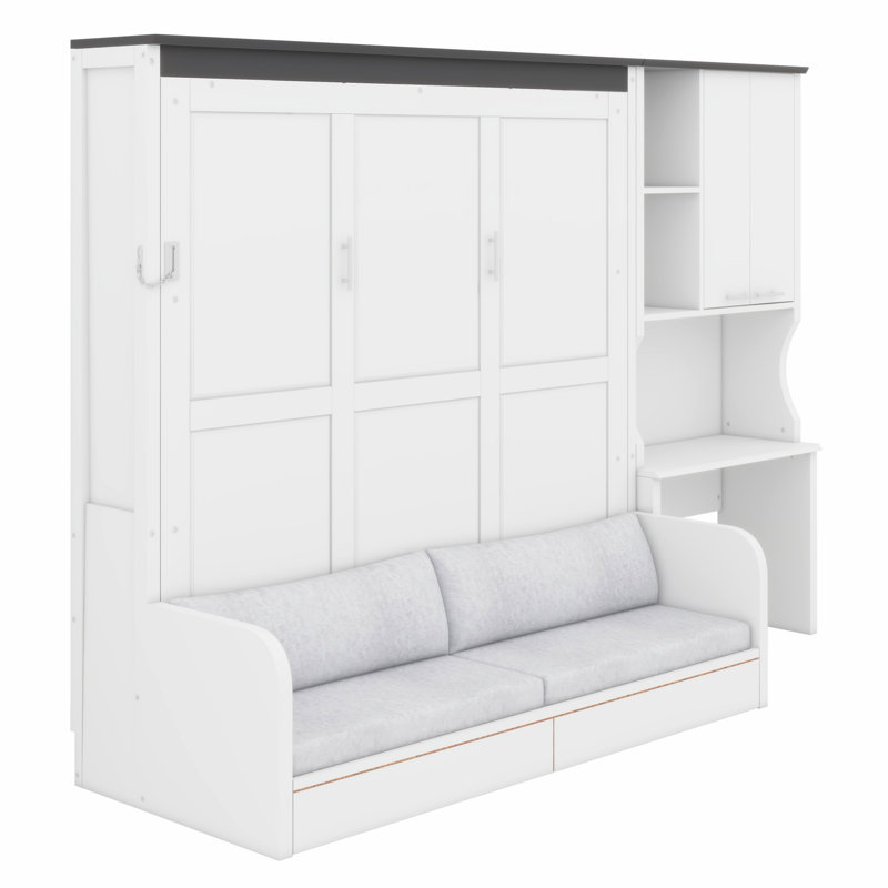 Lit escamotable avec canapé, bureau et armoire de rangement, lit mural multifonctionnel