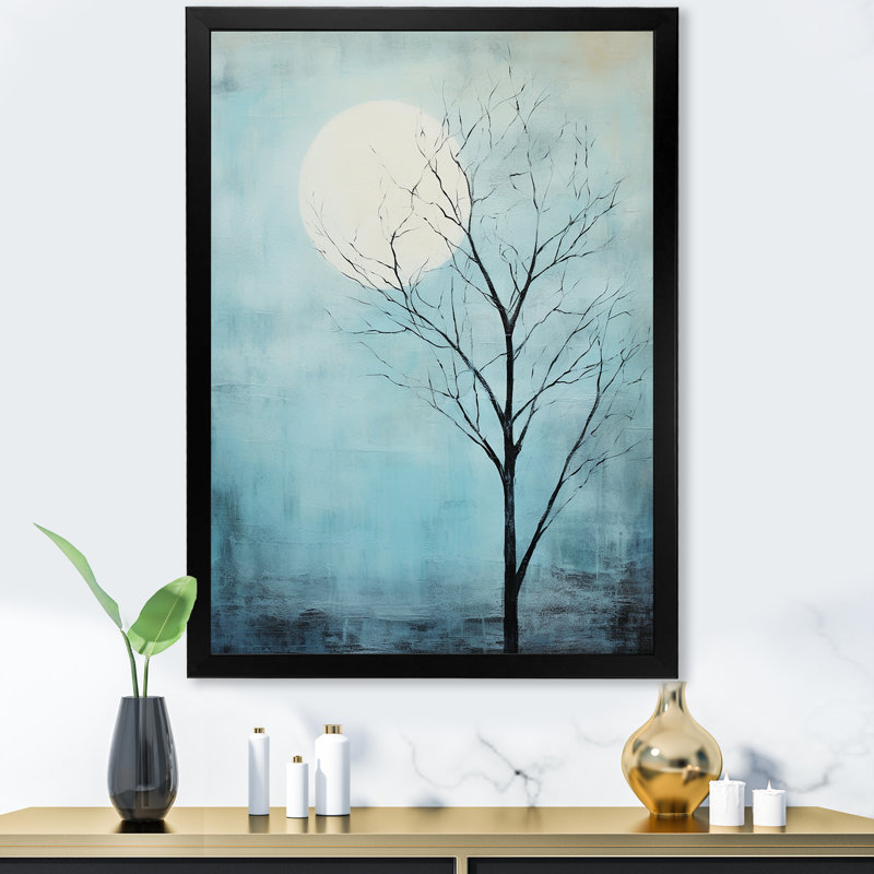 «Blue Moon Tranquility - Moon», art mural sur toile, H 20 po x l 12 po x P 1 po, Cadre simple noir