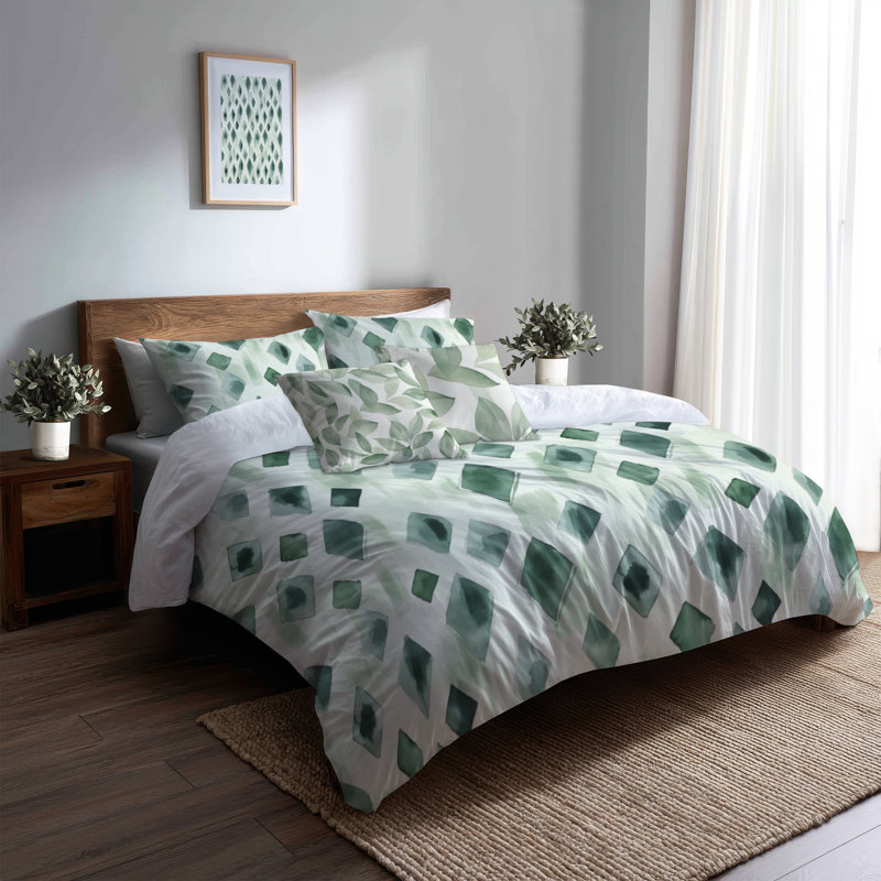 Ensemble de literie moderne de 6 pièces - Ensemble d'édredon scandinave sauge Ikat, King Comforter + 5 Additional Pieces