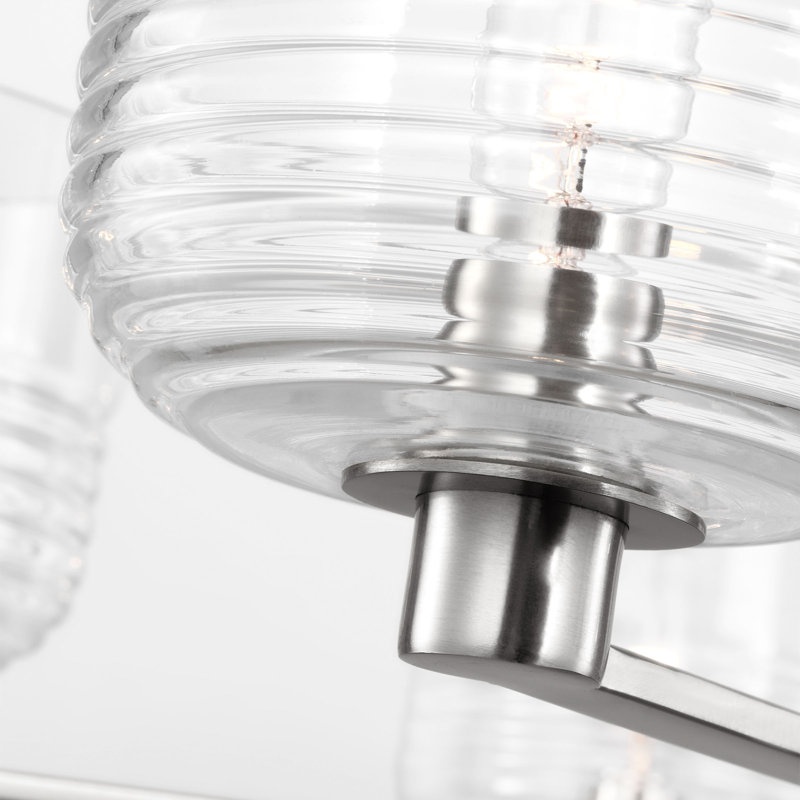 Lochdale Dining Room Chandelier With Clear Ribbed Shade, 6 Lights, 10.25" H x 33.875" W x 33.875" D, Brushed Nickel