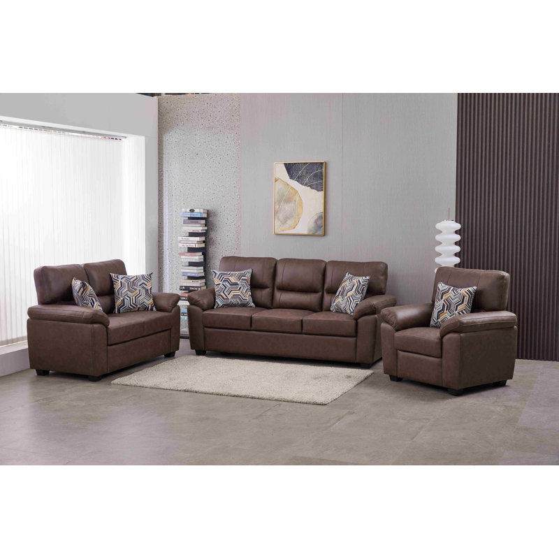 Ensemble de salon en similicuir 3 pièces, Brun