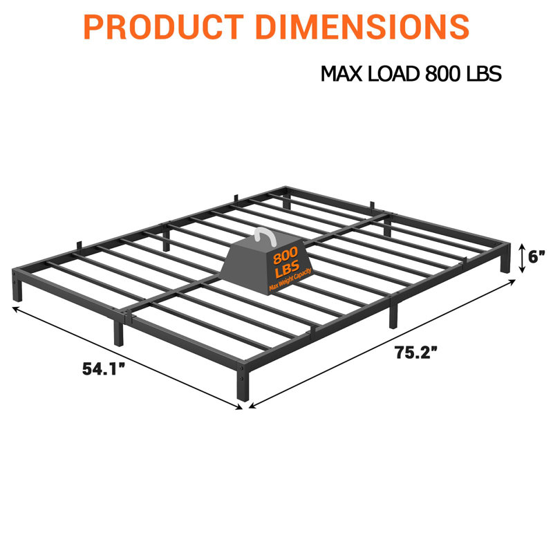 Heavy Duty Metal Platform Bed Frame – Full Size, 6 Inch Height, Sturdy Steel Slats, No Box Spring Needed, Noise-Free, Full