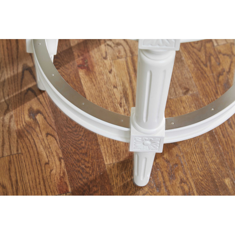26" White Solid Wood and Fabric Backless Counter Height Swivel Bar Chair, Counter Stool (26” Seat Height)