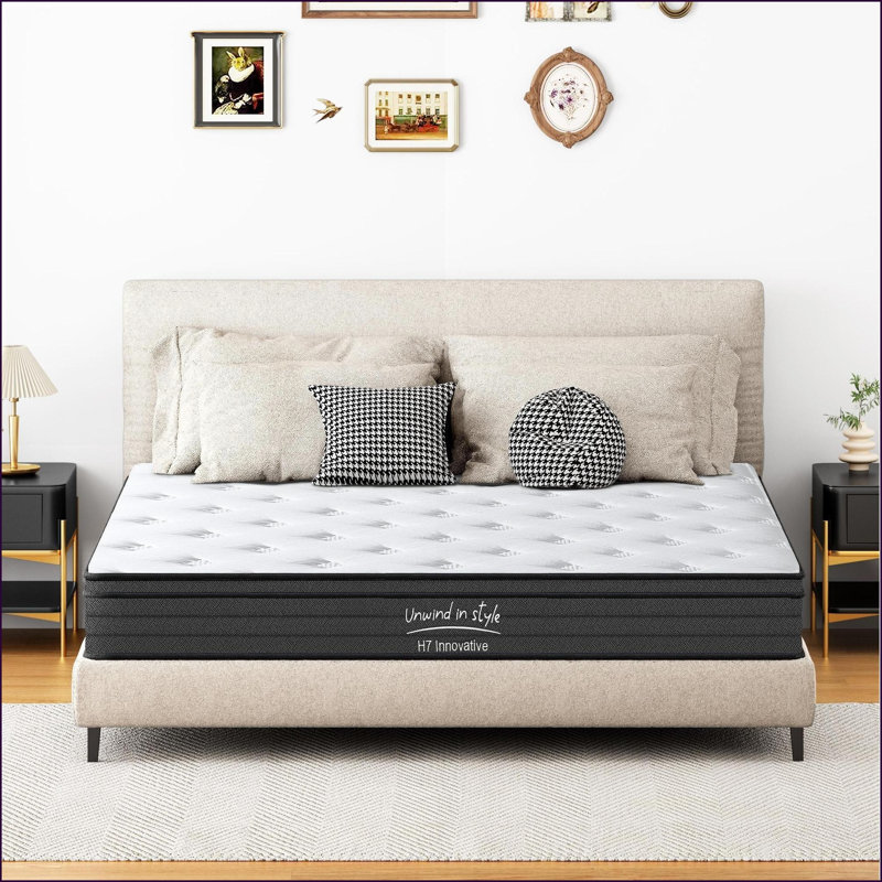 Mattresses, King Size 10 Inch Hybrid Medium Firm Mattress with Gel Foam &amp; Pocketed Innersprings | Ivory | Foam+Spring
