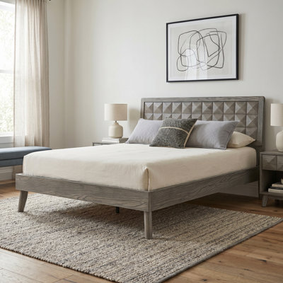 Lit plateforme en bois massif avec tête de lit Diamonr Mid-Century moderne Diamonr