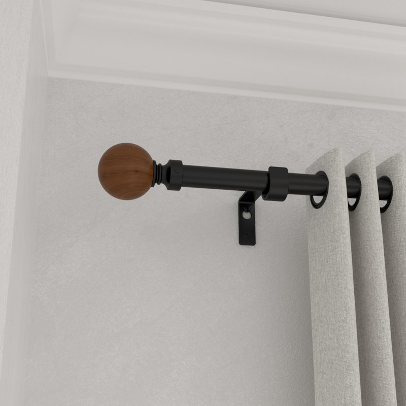48" Adjustable Single Curtain Rod and Coordinating Finial Set, 84" - 120"