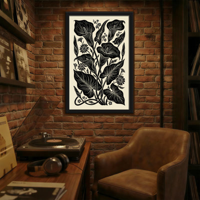 Plantes et fleurs, impression florale en noir et blanc