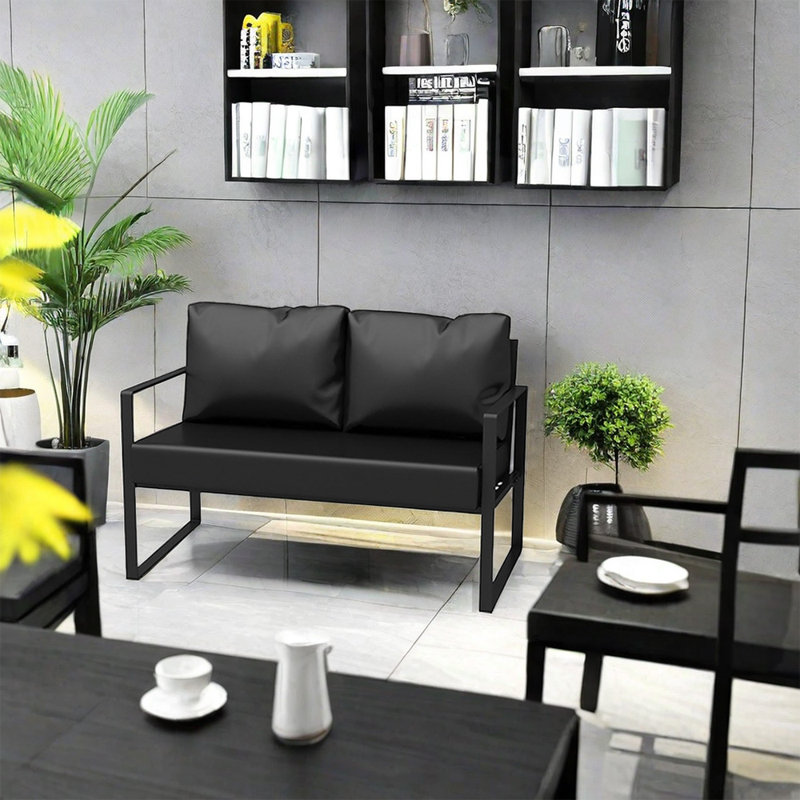 Banc rembourré en similicuir Lorilea, Noir