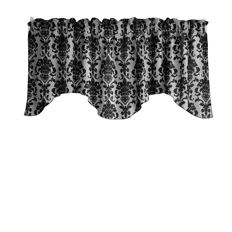 Poplin Damask Floral Scalloped Wave Window Valance 58" Wide, Silver