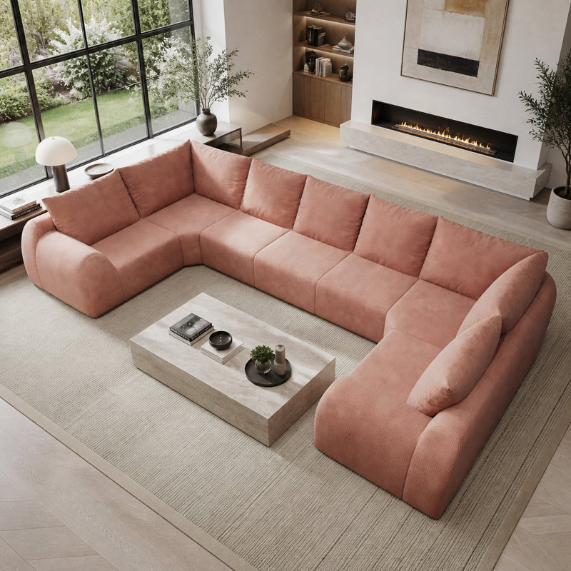 Canapé d'angle modulaire Cloud en forme de U, 7 places, 161,9 pouces (412 cm), sans assemblage, Chenille rose, Rose