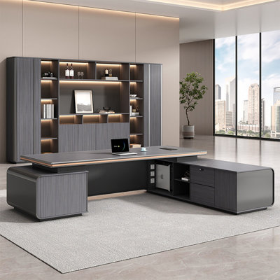 94.49"High-end luxury grey L-shaped executive office desk