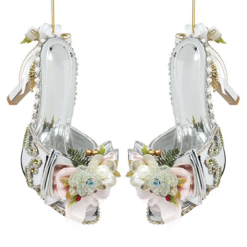 Ornement en forme de chaussure argentée avec garniture - 3 X 8 pouces