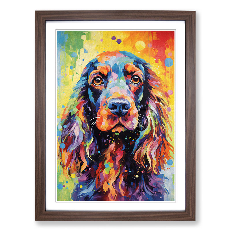 Cocker Spaniel Impressionism - Single Picture Frame Print on Wood, 64cm H x 46cm W x 2cm D, Walnut