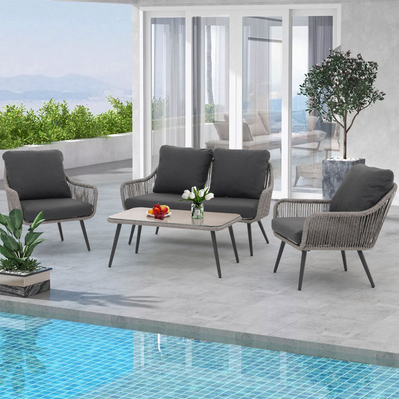 4-person Outdoor Seating Group With Cushions, Gray, Gray