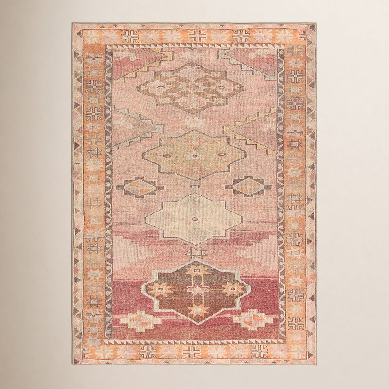 Romania Washable Performance Orange/Pink/Brown Rug, Rectangle 2' x 4'