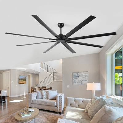 Ventilateur de plafond industriel à courant continu de 96 pouces, grand ventilateur de plafond avec 8 pales réversibles, télécommande à 5 vitesses, noir