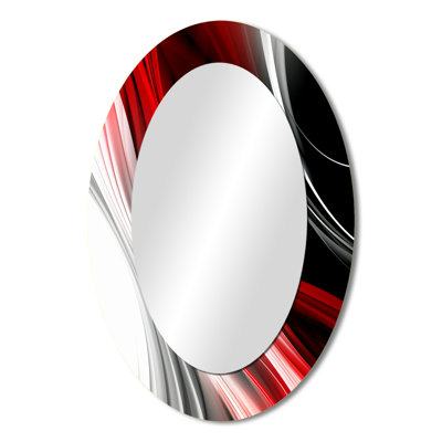 Red Black Infinite Ripples I - Red Modern Oval Wall Mirror