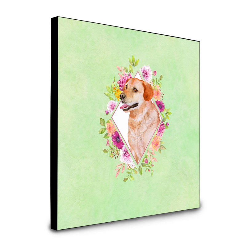 Panneau mural Dollman Flowers, Vert, Labrador Retriever