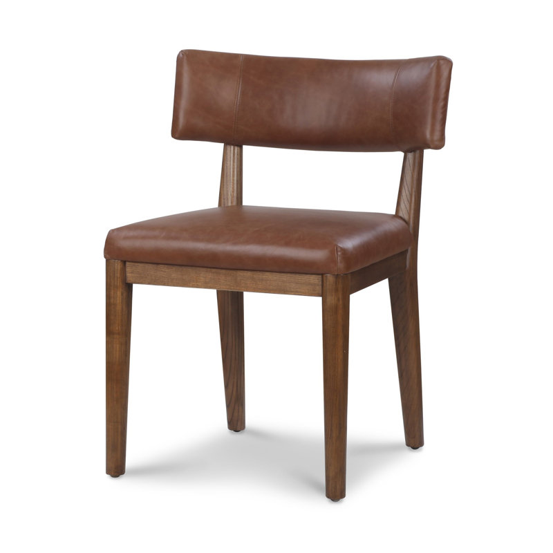 Cardell Fabric Side Chair in Alcala Nickel, Genuine Leather Brown, Brown