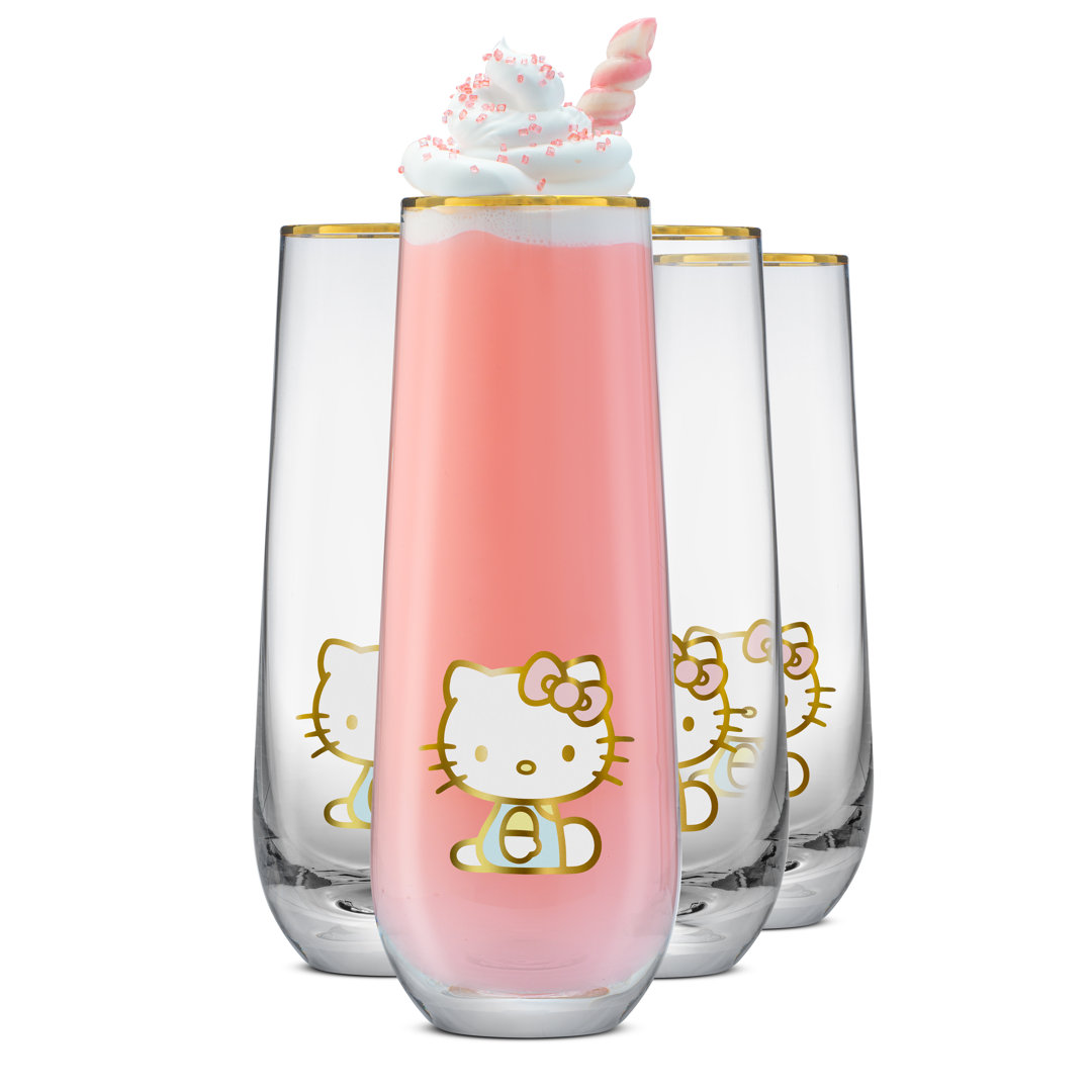 Hello Kitty® And Friends 9.4oz. Lead-Free Borosilicate Glass Flute Set (Set of 4) JoyJolt
