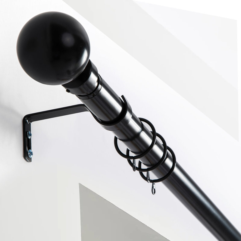 Waloo Premium-Quality Adjustable Plain Metal Curtain Rod for Heavy Room Darkening Panels (with Finials), Matte Black