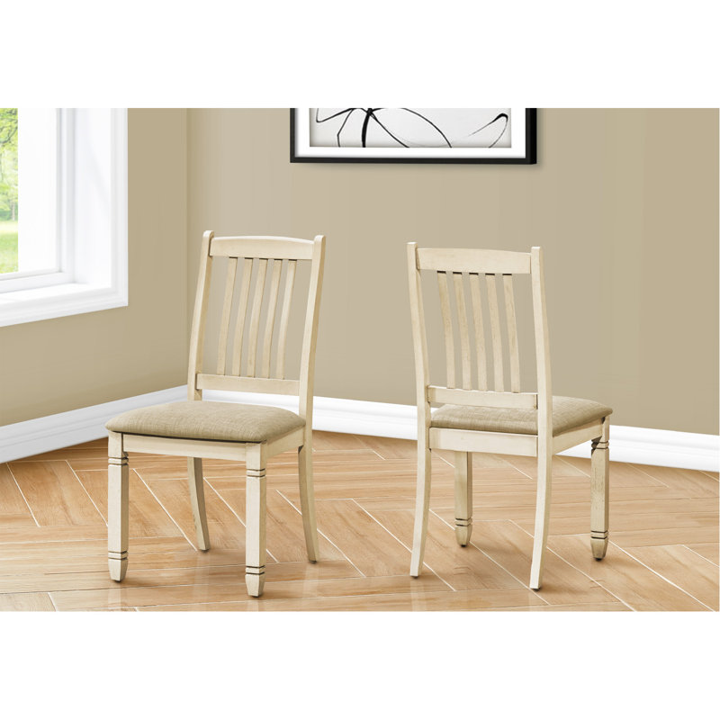 Chaise de salle à manger, hauteur 38 po, ensemble de 2, latérales, rembourrées, cuisine, salle à manger, blanc antique, aspect lin beige, transitionnel