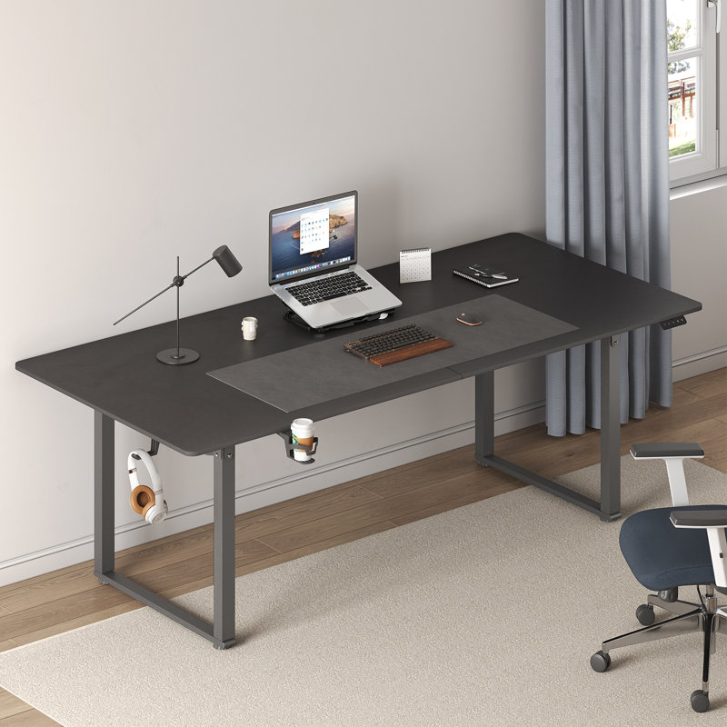 Dejanai Adjustable Metal Base Standing Desk with Power Outlet, Black, 46" H x 71" W x 31.5" D