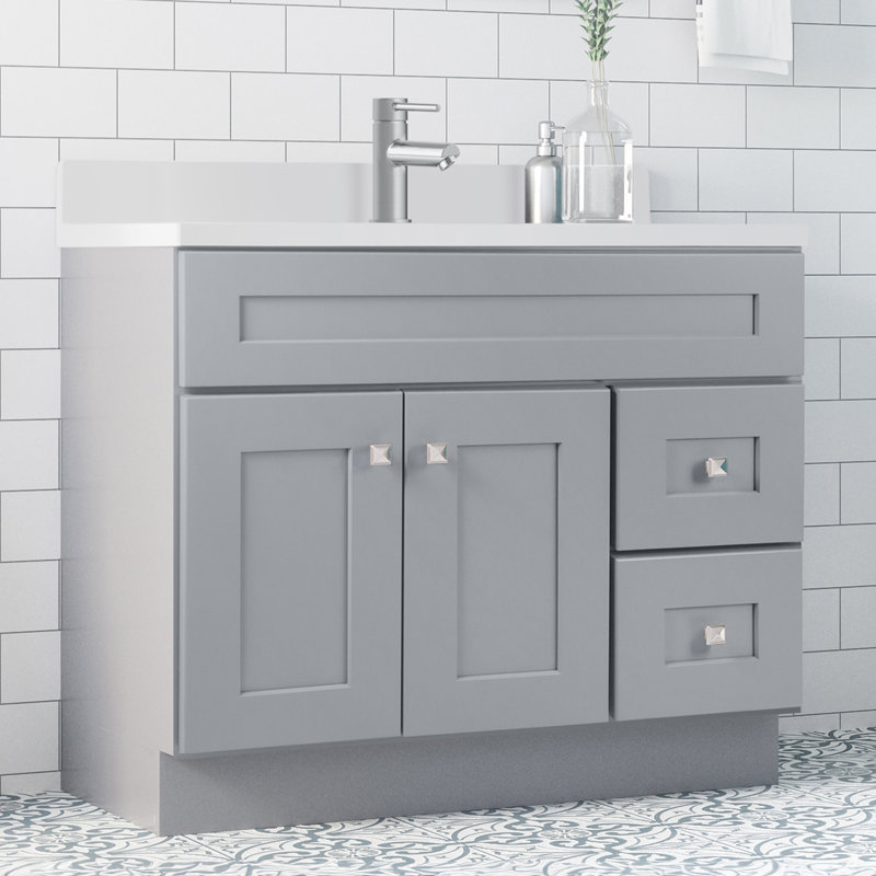 Brookings 37 Inch Solid Wood Bathroom Vanity with Single-Hole Top, Assembled, Sherwin Williams® Gray – Design House, 216275
