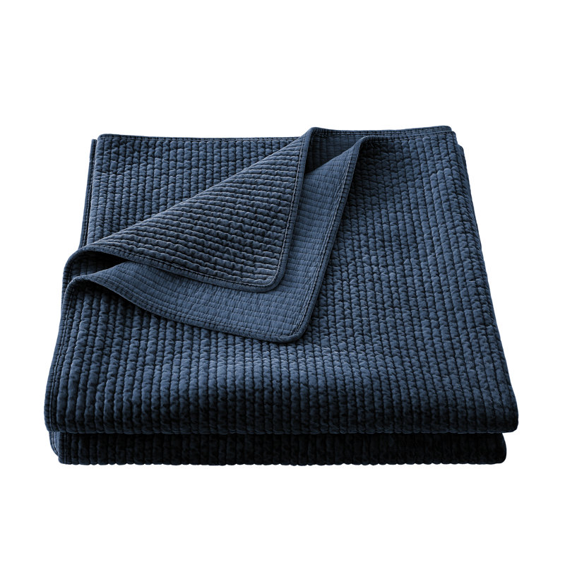 Kobie Stonewashed Cotton Velvet Modern Rustic Quilt, Twin Quilt, Navy Blue