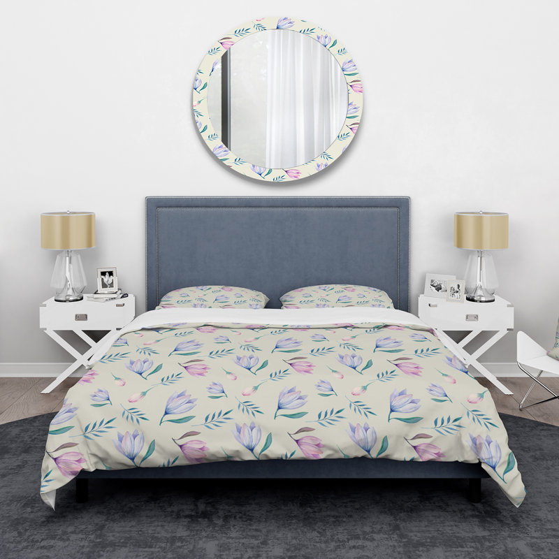 Pastel et fleurs bleues - ensemble de housse de couette traditionnel - microfibre de polyester