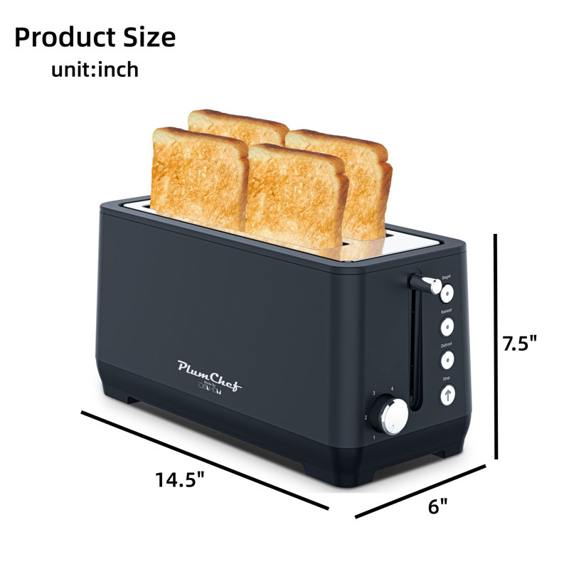 Four-Slice Toaster With Extra-Wide Slots, Includes Warming Rack, Removable Crumb Tray, Stainless Steel Exterior, Matte Blue Finish