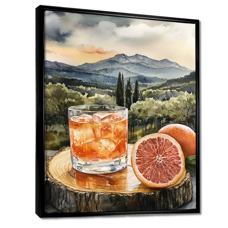 Gioula cocktail tequila avec verre de pamplemousse II - impression sur toile liqueur, H 20 po x l 12 po, Noir