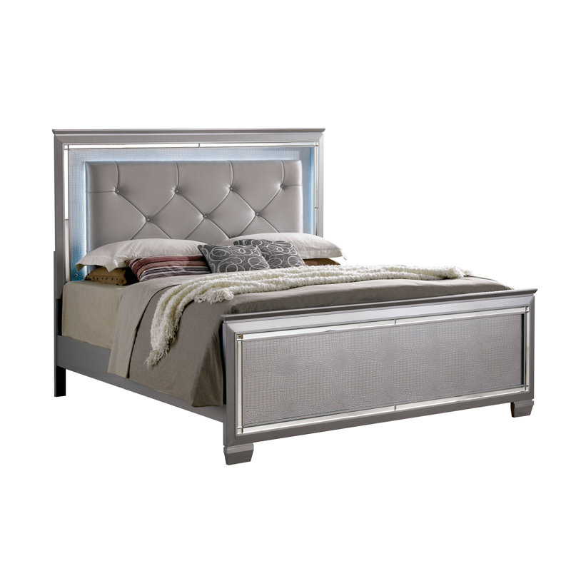 Lit tapissier standard capitonné Sidney, Très grand, Argent