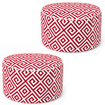 2-Pack Outdoor Inflatable Ottoman 21"x21"x9", Fade-Resistant Patio Footrest Stool with Carry Handle, Portable Pouf for Patio, Garden, Camping and Indoor Use-Red Greek Key