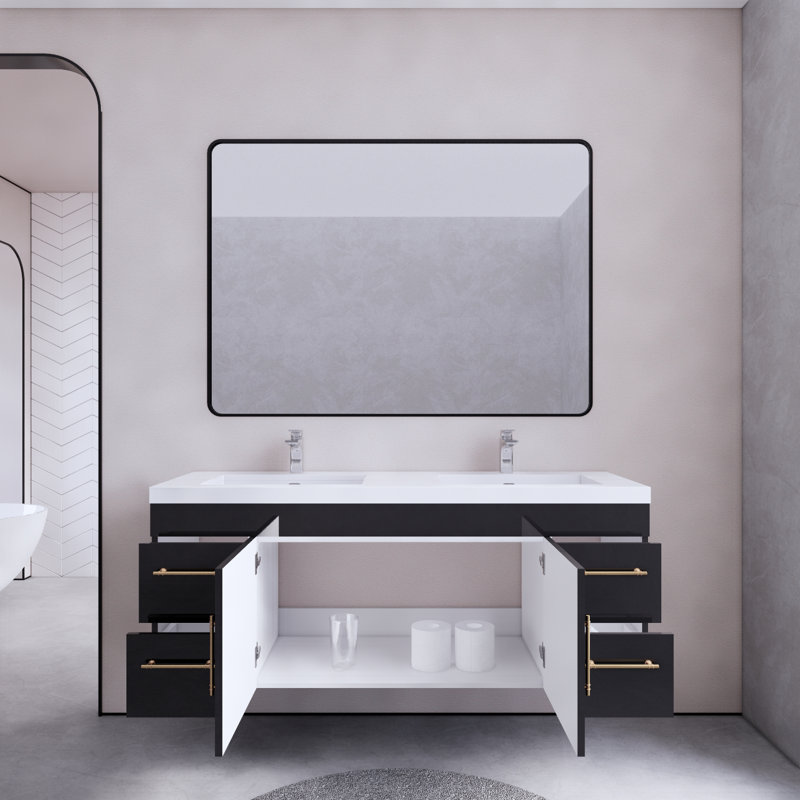 Ensemble de meuble-lavabo simple 59 po, Noir lustré