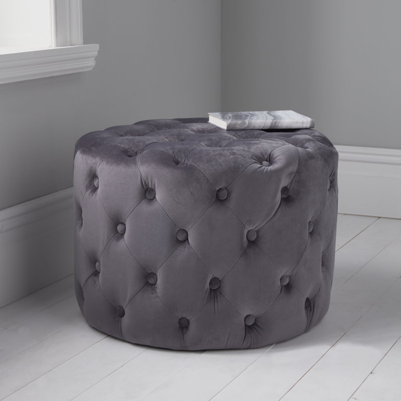 Manufactured Wood Accent Stool, Grey Tufted