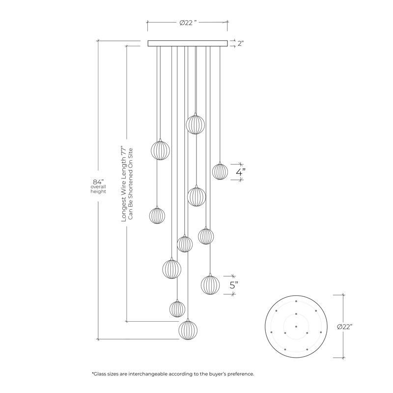 Vine 11 Clear Glass Pendants Chandelier, 84", Satin Nickel