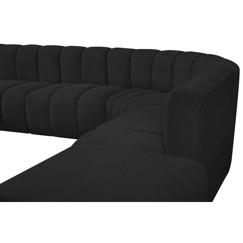 Hurlburt Upholstered Curved Sectional with Ottoman Reversible, Black Boucle Fabric