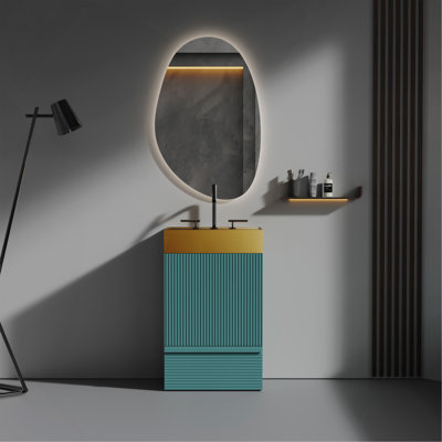 Meuble-lavabo sur pied 20 po avec aigue-marine rayé 20 po et lavabo intégré pour salle de bain moderne